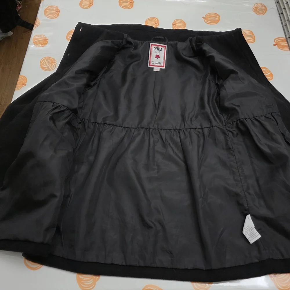 Girls Gymboree Olivia Pig Black Fashion Coat with White Accents Size Large 10/12